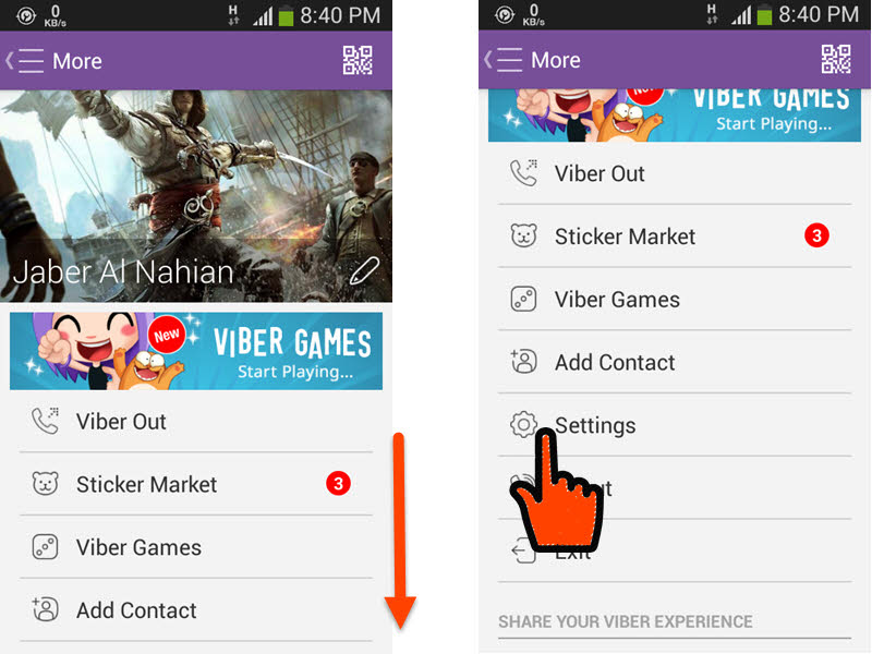 Tap on Settings in Viber